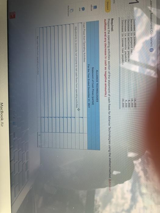 of the financial statements for Alliance Technologies are provided below. ed $405,000