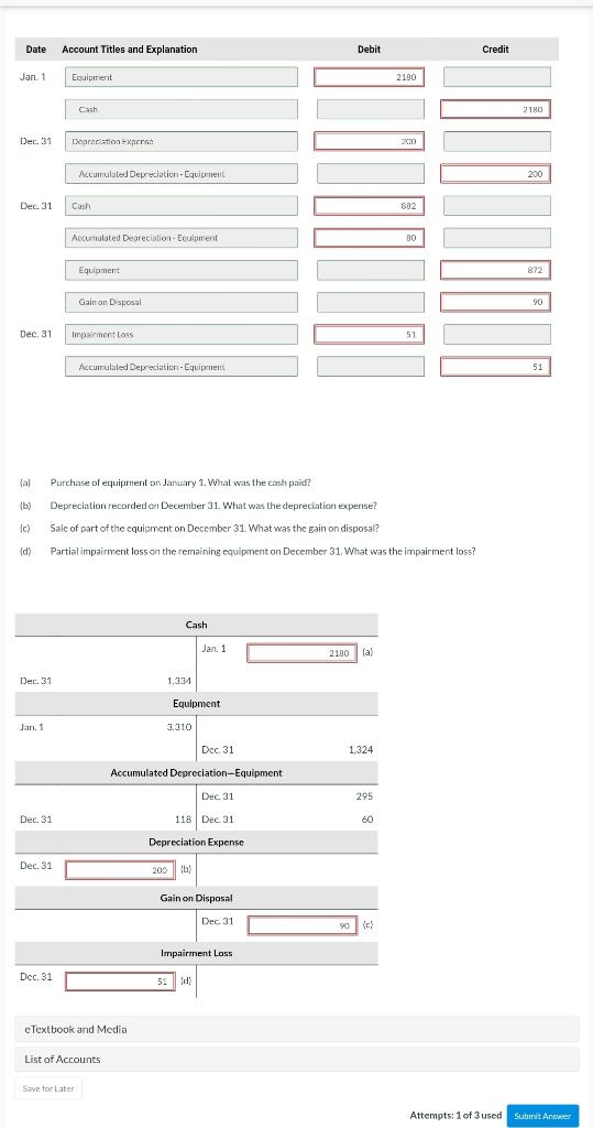 correct Shown below are the Taccounts relating to equipment that was purchased