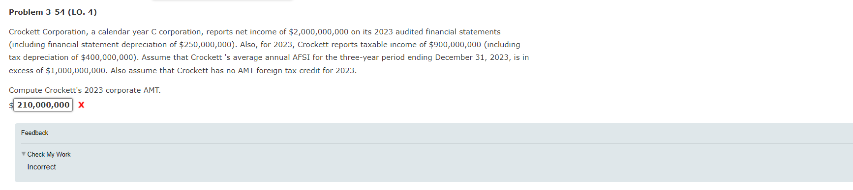 Problem 3-54(L0.4) Crockett Corporation, a calendar year C corporation, reports net