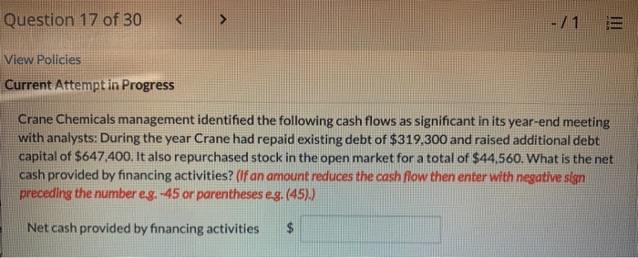 Question 17 of 30 iView Policies :Currerit Attemp Progress Crane Chemicals management