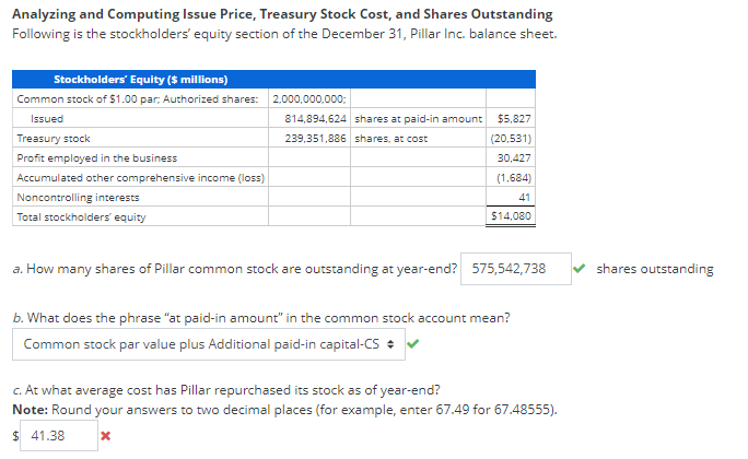 Please help with C Analyzing and Computing Issue Price, Treasury Stock
