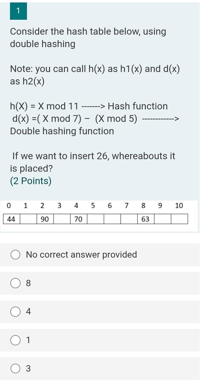  1 Consider the hash table below, using double hashing Note: you