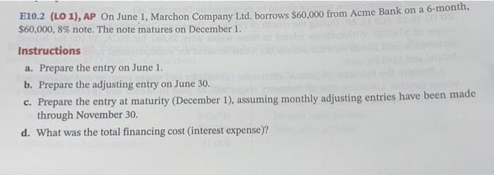 can someone help me with this problem please E10.2 (LO 1), AP