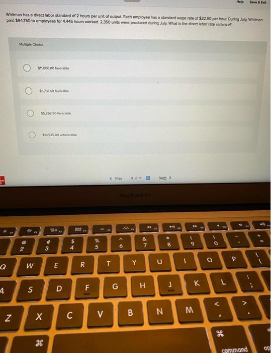  Help Save & ER Whitman has a direct labor standard of