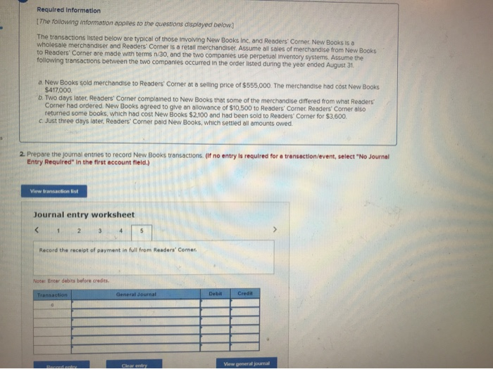 1. Record the sales on account of 555,000 to readers corner on