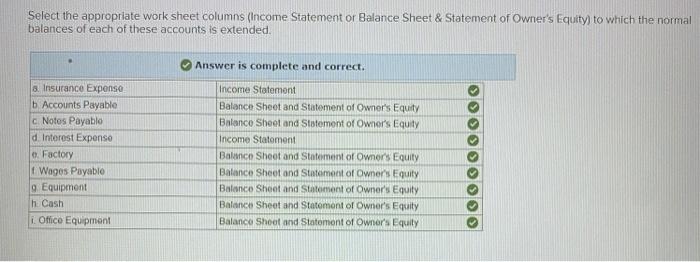  Select the appropriate work sheet columns (Income Statement or Balance Sheet