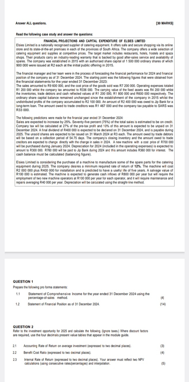  Answer ALL questions. [30 MARKS] Read the following case study and