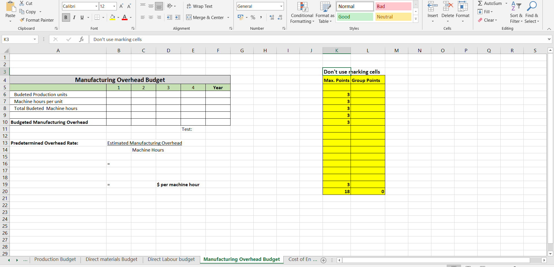 AutoSum , Calibri - 11 ab Wrap Text General Normal Bad &