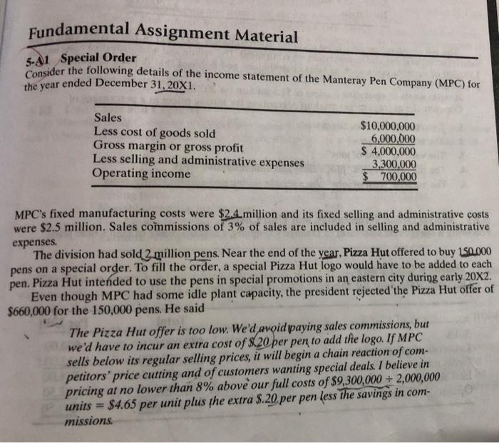  the table on exhibit 5-3 is also provided Fundamental Assignment Material