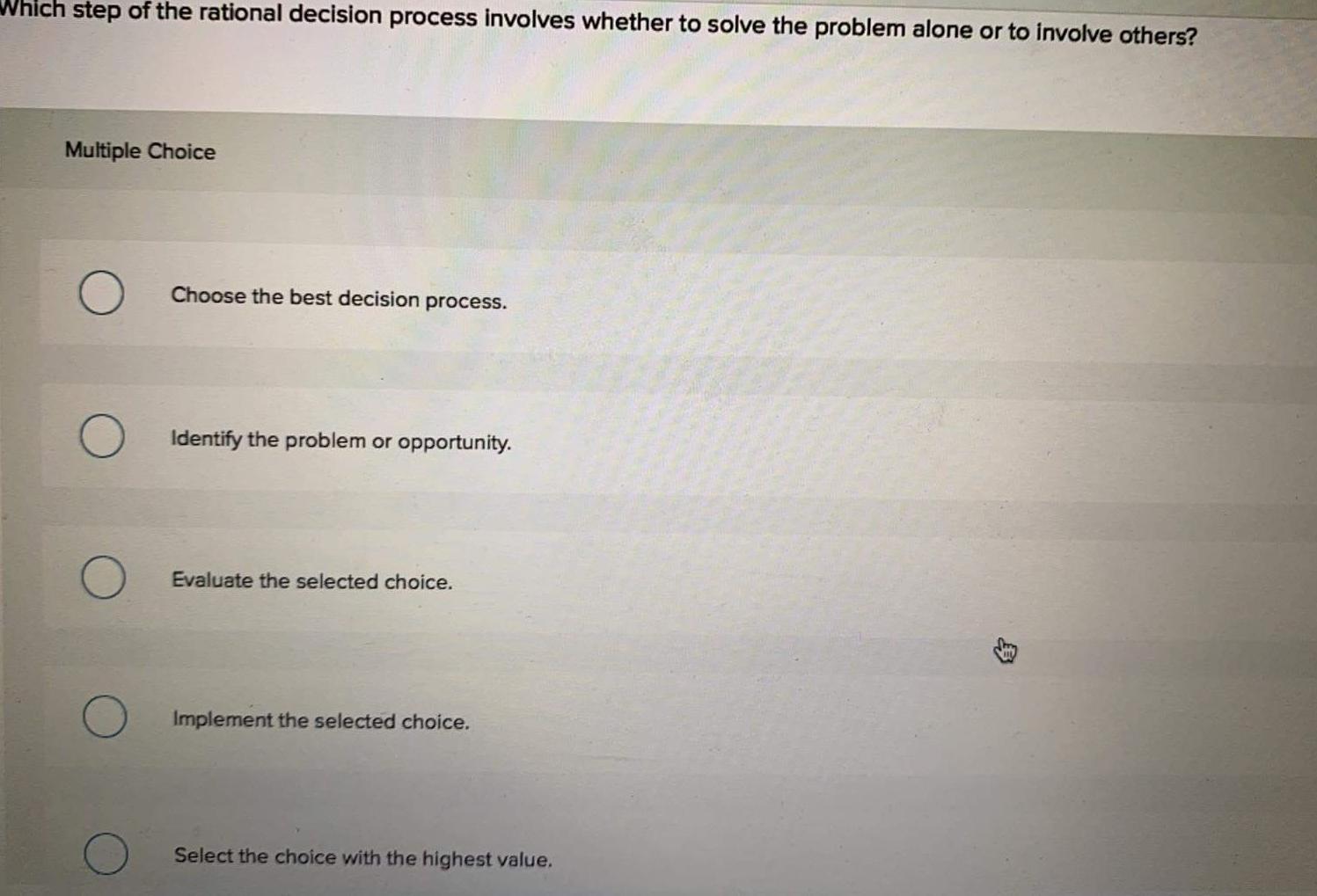  Which step of the rational decision process involves whether to solve