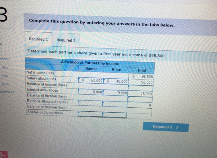 $60,000 and $90.000, respectively. The partners agreed to share net income and