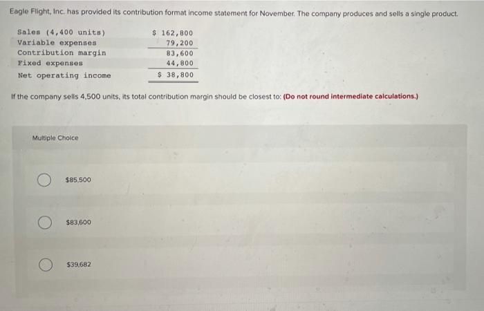  Eagle Flight, Inc. has provided its contribution format income statement for
