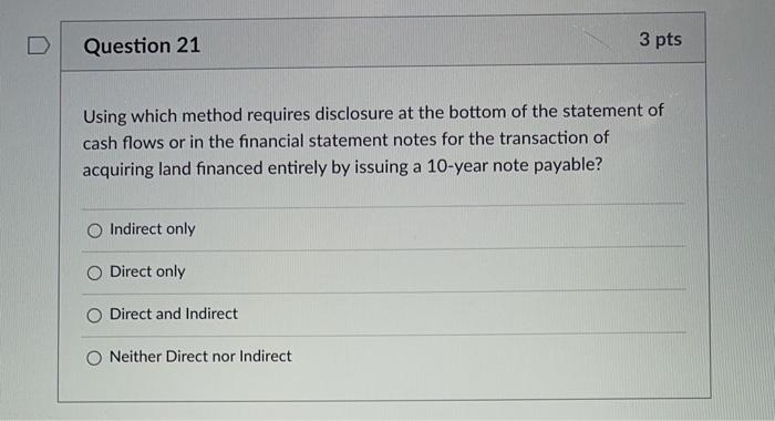  Question 21 3 pts Using which method requires disclosure at the