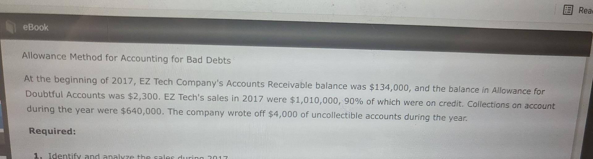 E Rea eBook Allowance Method for Accounting for Bad Debts At