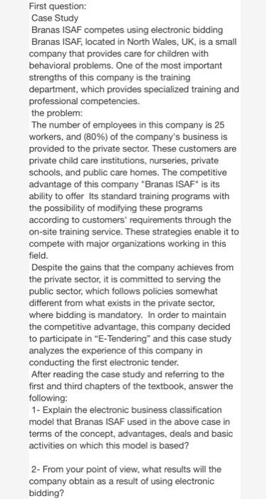  First question: Case Study Branas ISAF competes using electronic bidding Branas