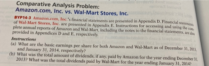  Comparative Analysis Problem: Amazon.com, Inc. vs. Wal-Mart Stores, Inc. BYP14-3 Amazon.com,
