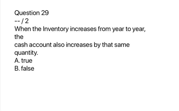  Question 29 --/2 When the Inventory increases from year to year,
