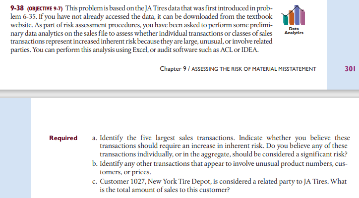  9-38 (OBJECTIVE 9-7) This problem is based on the JA Tires