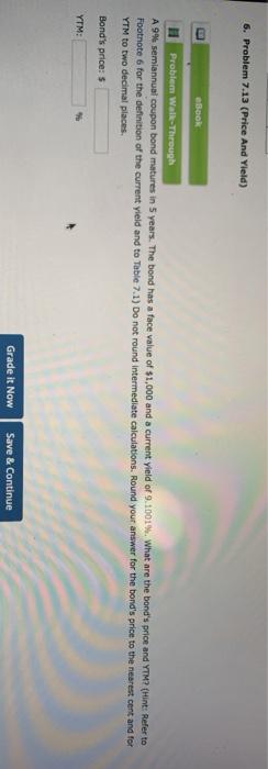  6. Problem 7.13 (Price And Yield) eBook Problem Walk-Through A9% semiannual