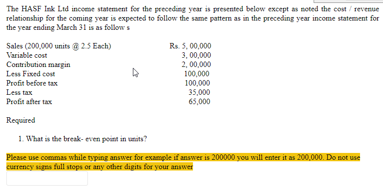 year ending March 31 is as follows Sales (200.000 units @ 2.5