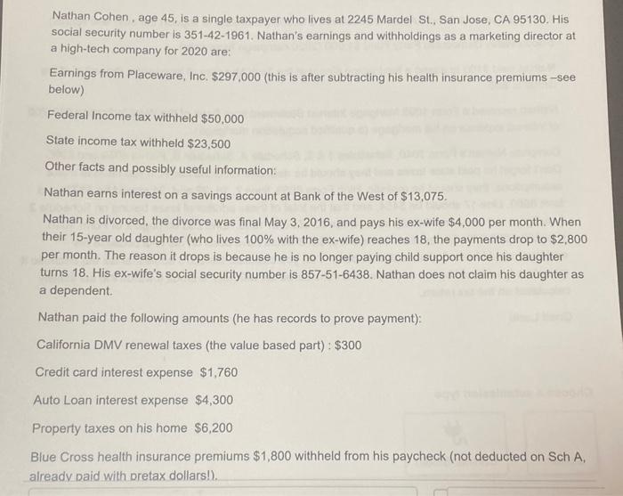 ehat is the solution using forms of 2020 Nathan Cohen, age 45,