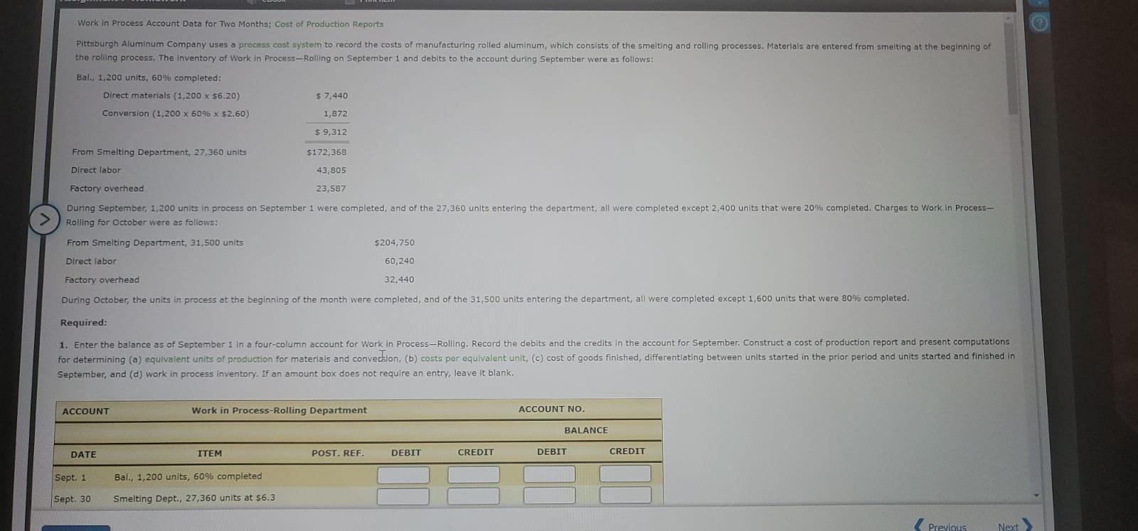 1.2 Work In Process Account Data for Two Months; Cost of Production