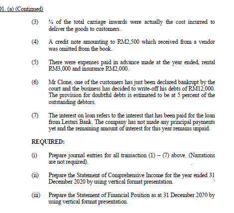 operates a clothing business located in Alor Setar. The following is the