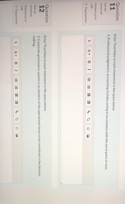  Question 11 Enter True/false to each statement in the space below