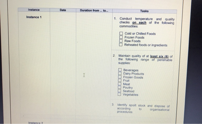  Instance Date Duration from ... to... Tasks Instance 1 1. Conduct