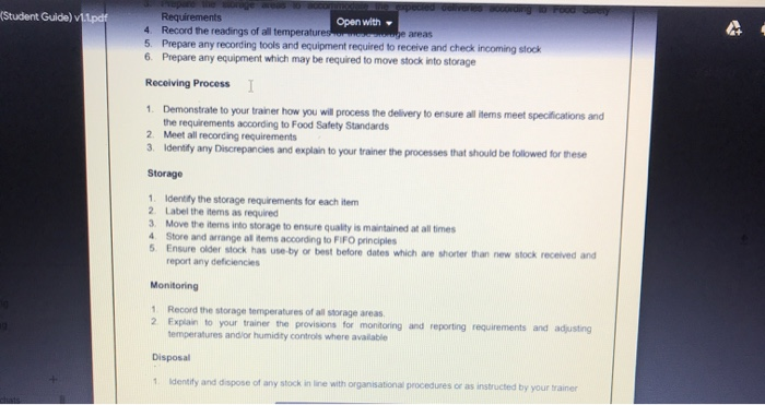 temperature and quality checks on each of the following commodities: Cold or