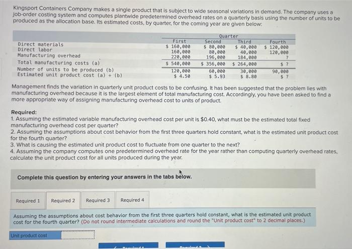  work for the unit product cost for the fourth quarter please