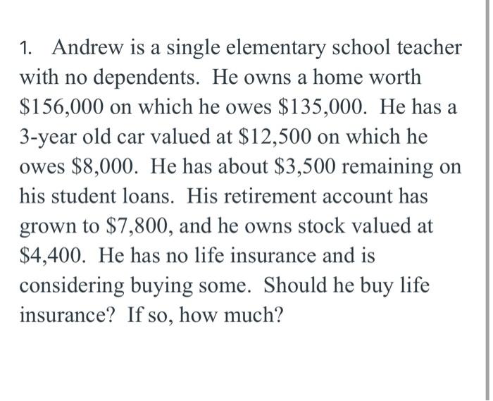  1. Andrew is a single elementary school teacher with no dependents.