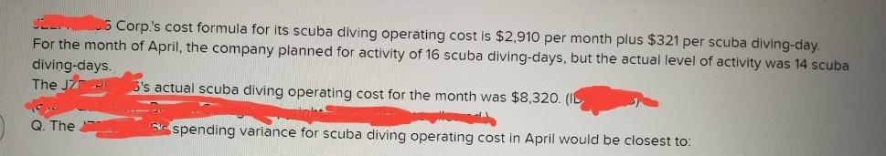 19 U6 Corp.'s cost formula for its scuba diving operating cost is