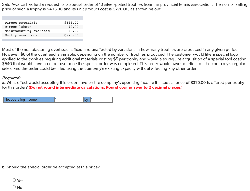  Sato Awards has had a request for a special order of