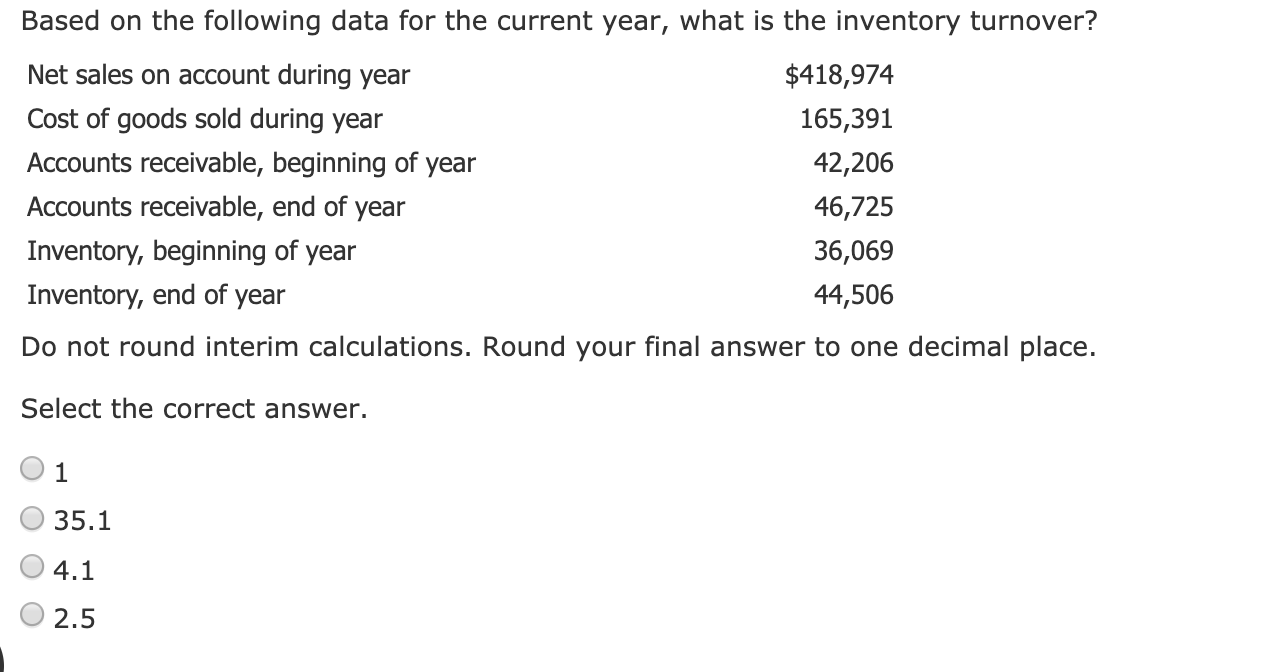  Based on the following data for the current year, what is