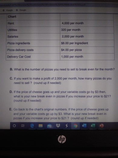  I need help with D and E. This is a Cost