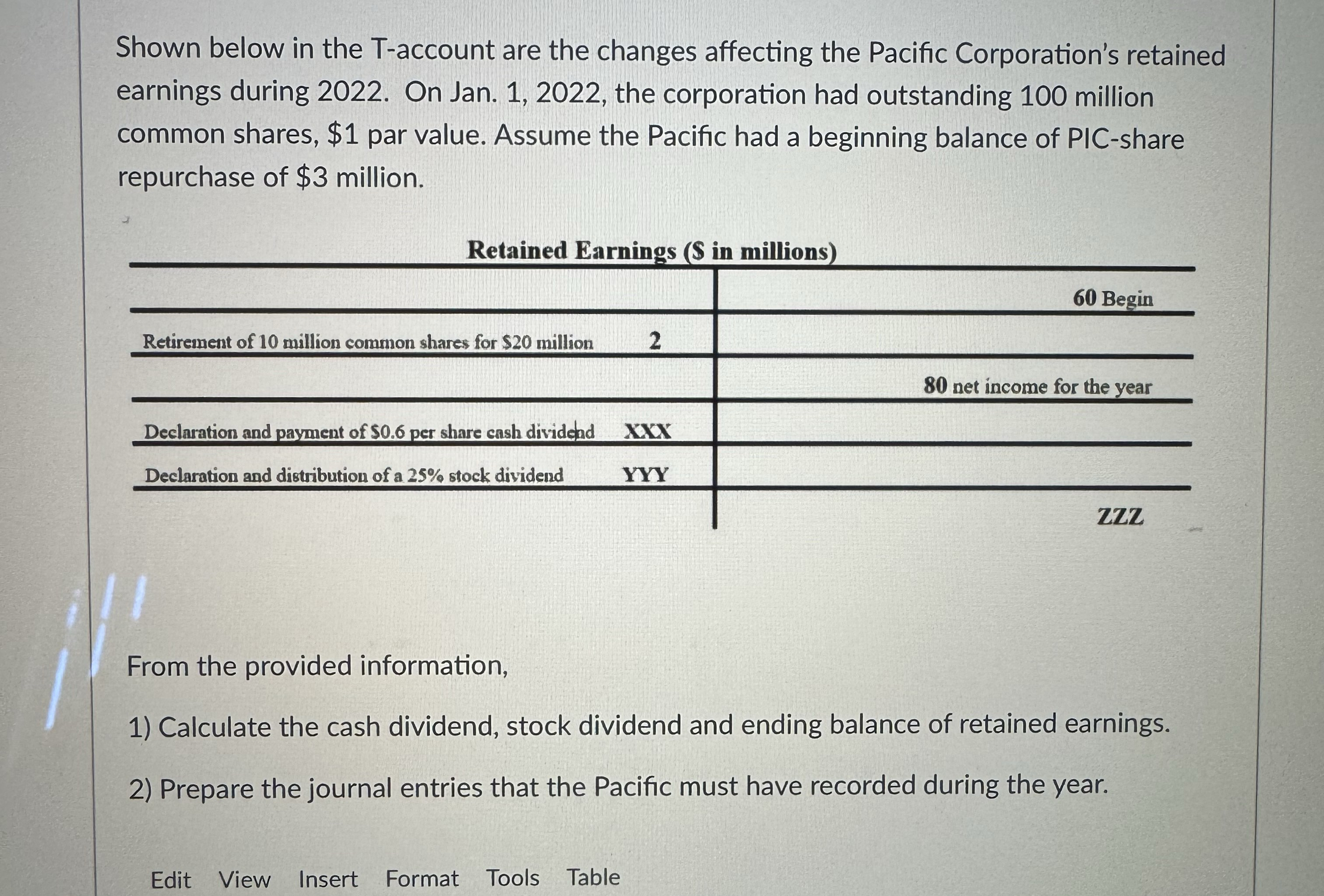  Shown below in the T-account are the changes affecting the Pacific