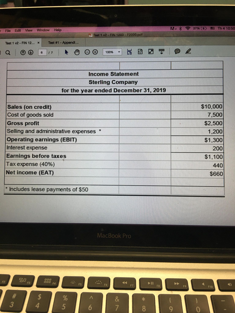 Income Statement for Sterling Company 2019 Balance Sheet for Sterling Company Required: