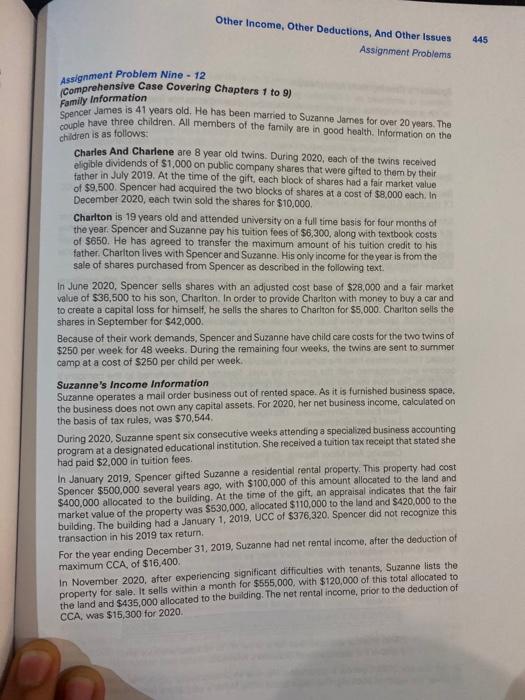  Assignment Problem Nine - 12 Comprehensive Case Covering Chapters 1 to