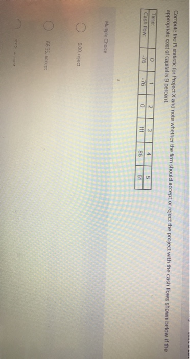  Compute the PI statistic for Project X and note whether the