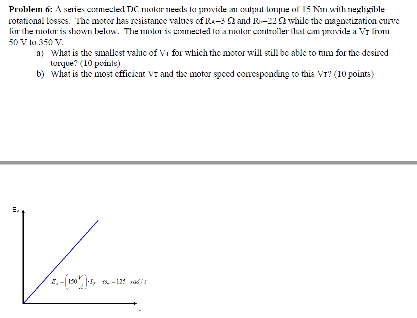  Problem 6: A series connected DC motor needs to provide an