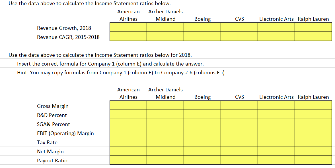 Excel Formulas for each answer A B C F G H |
