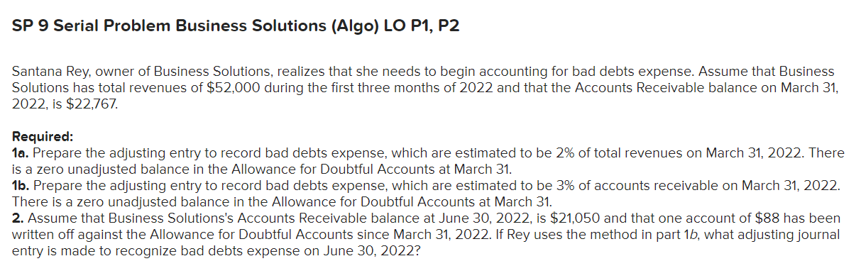  SP 9 Serial Problem Business Solutions (Algo) LO P1, P2 Santana