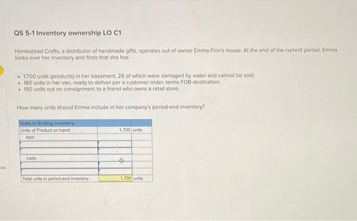 answer all question please QS 5-1 Inventory ownership LO C1 Homestead Crafts,