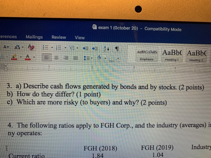 question 3 exam 1 (October 20) - Compatibility Mode View erences Mailings