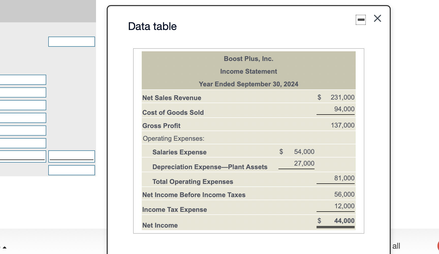 B ) (Click the icon to view the income statement) (Click the