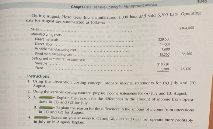 costing income statements for two months and analysis During the first month