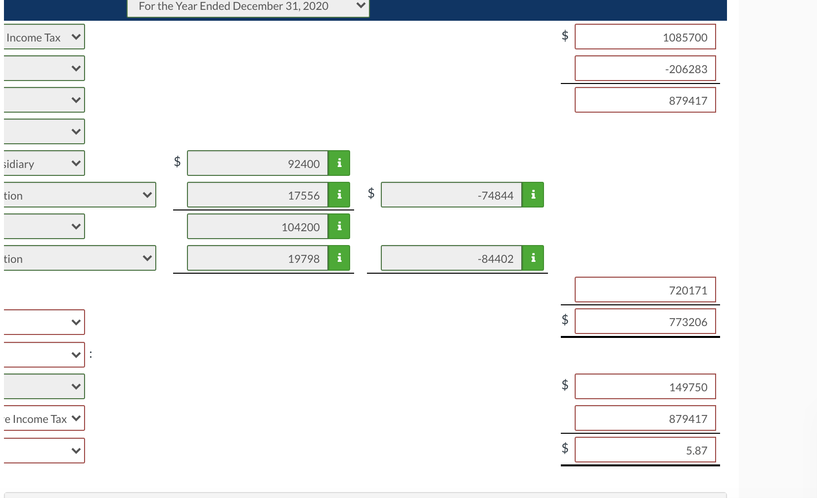 In 2020, the company reports income from continuing operations before income tax