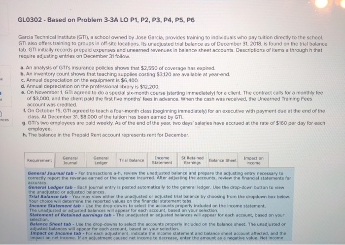  GLO302 - Based on Problem 3-3A LO P1, P2, P3, P4,