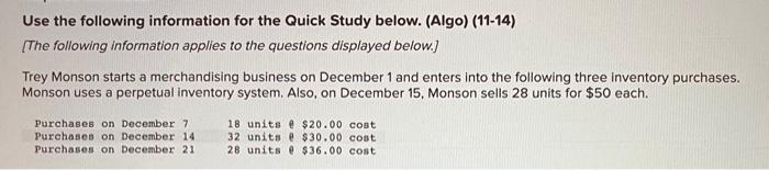 answers in table probbaly wrong Use the following information for the Quick